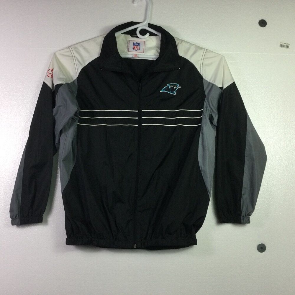 NFL Carolina Panthers Football SI Windbreaker Mens‎ Size Lg Jacket Black Zipup